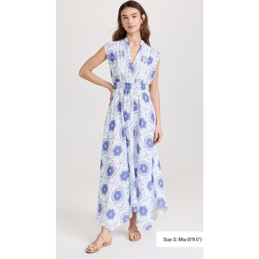 Temptation Positano Dress XS Ieranto Linen Maxi Blue Floral Boho Sundress Italy - Picture 2 of 13